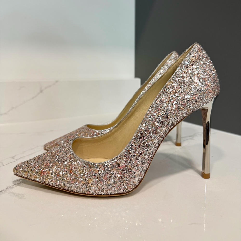 Jimmy Choo Women's Romy 100 Speckled Glitter Pointed Toe Pumps in Viola